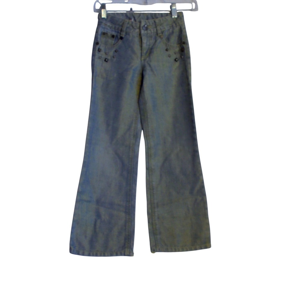 Disney Hannah‎ Montana Girls Blue Metallic Shimmer Studded Wide Leg Jeans Size 7